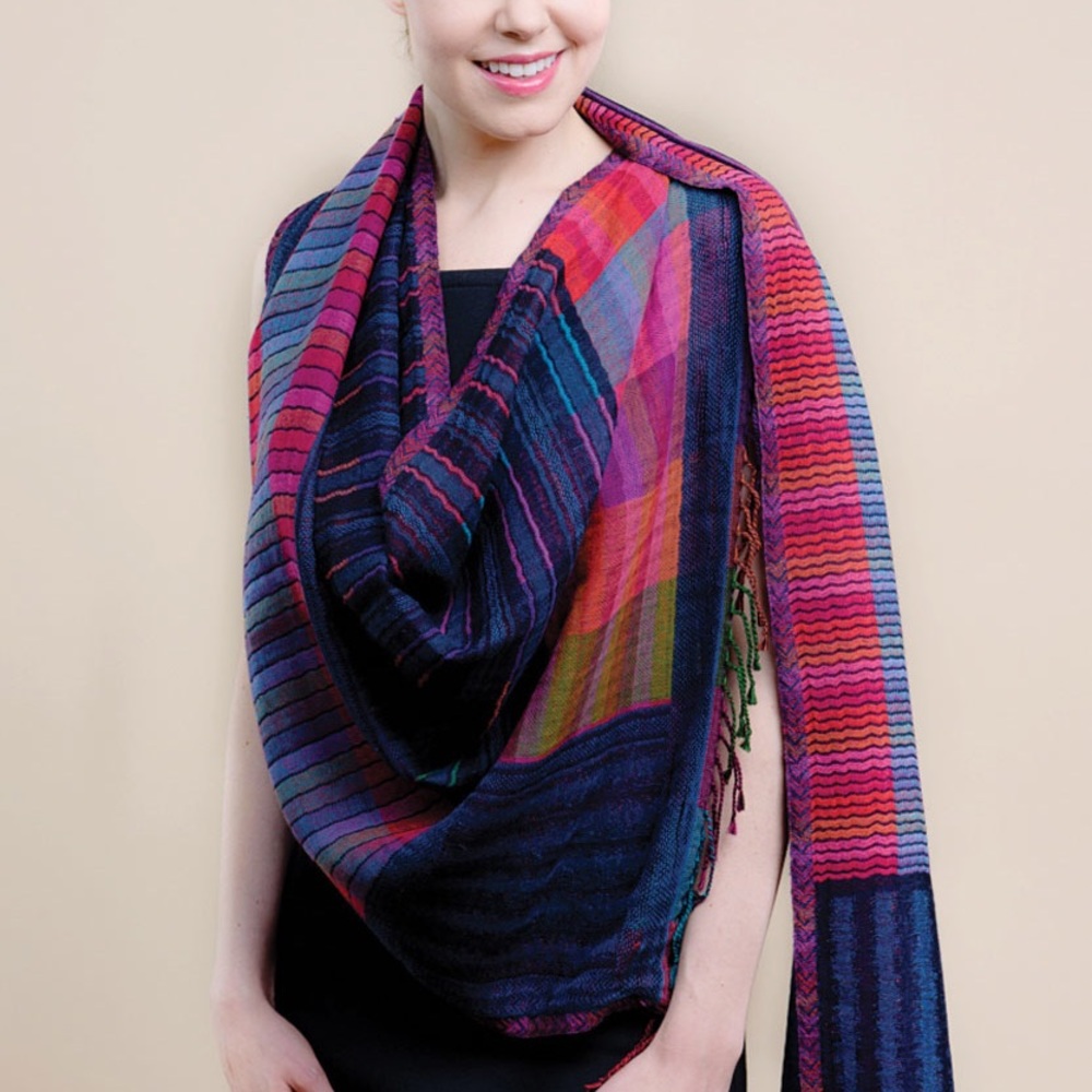 Hand-woven Cotton Wool Shawl Scarf Wrap Fringed